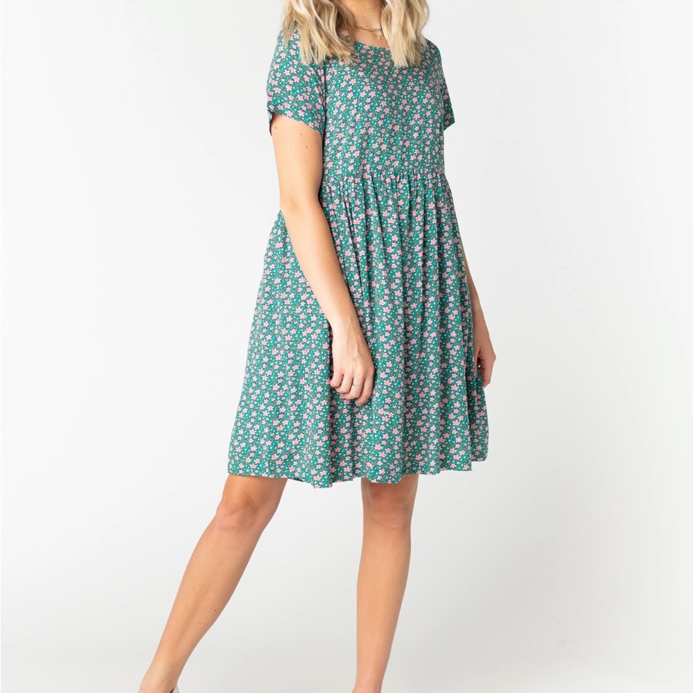Green Floral Babydoll Dress
